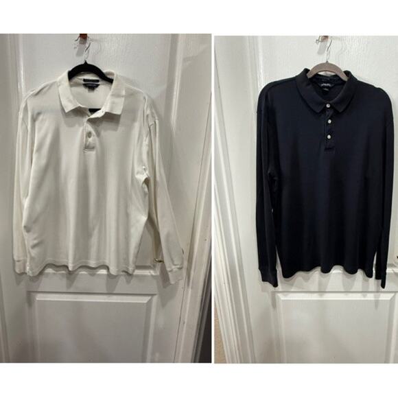 Lot of 2 Lands' End Supima Cotton Long Sleeve Polo Men’s Size Large Black White - Picture 1 of 11